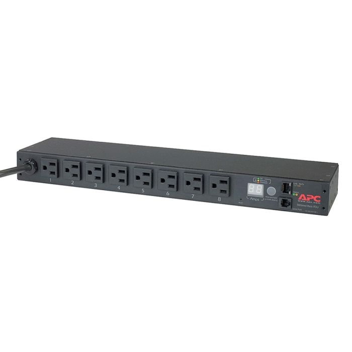APC AP7800B Rack PDU, Metered, 1U, 15A, 120V, Input 5-15P, (8) 5-15R Output - Refurbished
